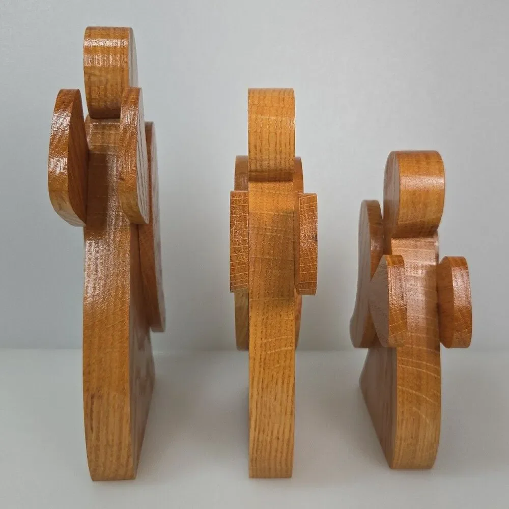 Wooden Angel Figurines Set of 3 Graduated Sizes Handmade Minimalist Cottagecore